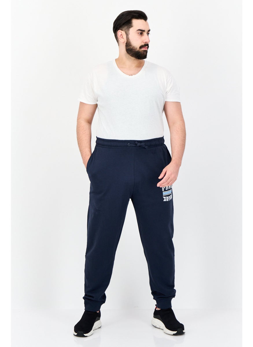 Men Regular Fit Graphic Print Sweatpants, Navy Blue