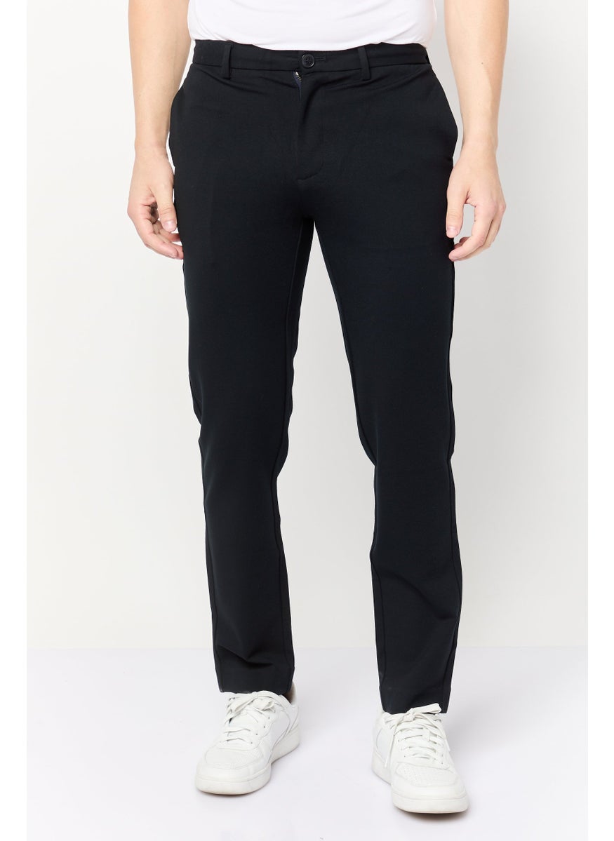 Men Regular Fit Plain Chino Pants, Navy