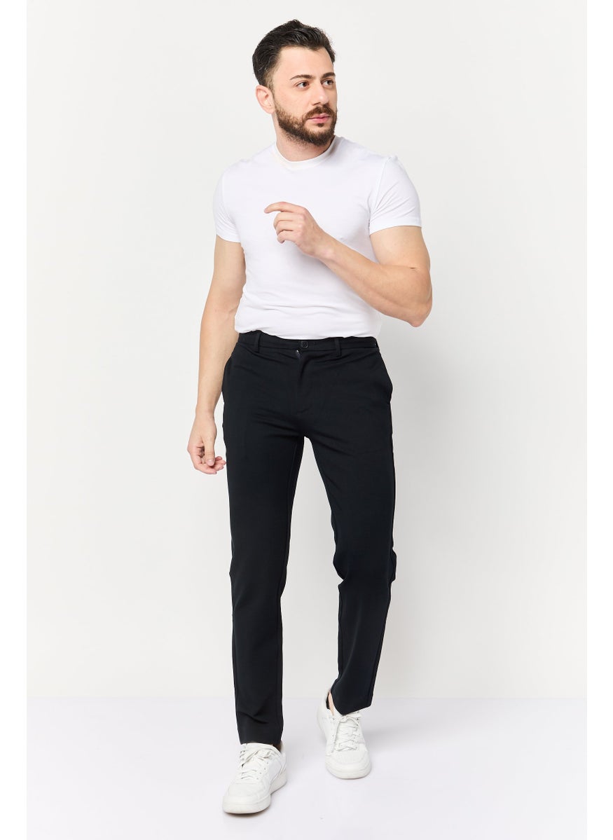 Men Regular Fit Plain Chino Pants, Navy
