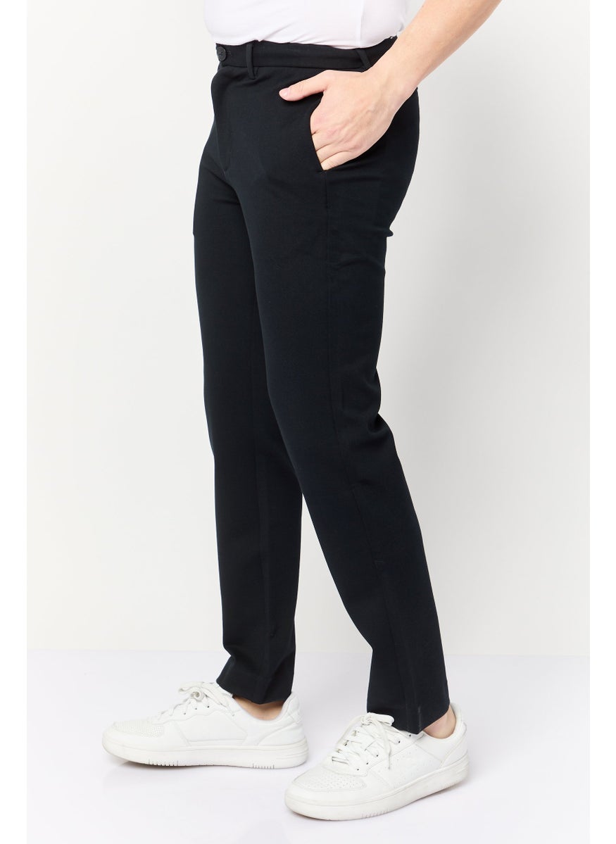 Men Regular Fit Plain Chino Pants, Navy