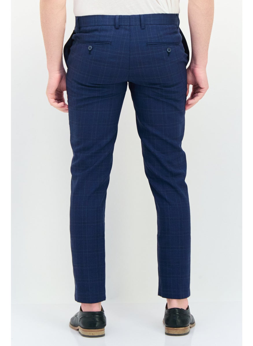 Men Slim Fit Plaid Chino Pants, Navy
