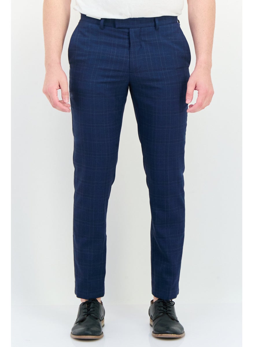Men Slim Fit Plaid Chino Pants, Navy
