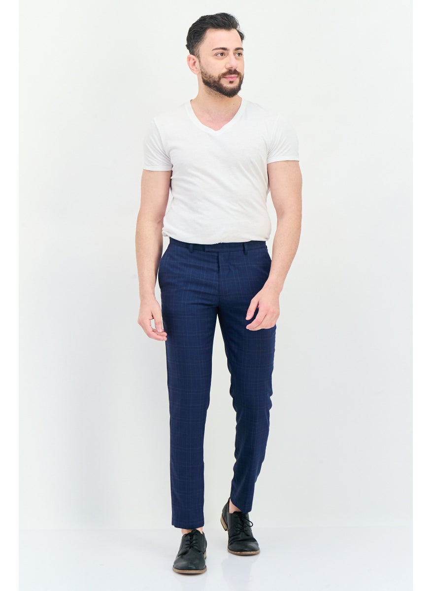 Men Slim Fit Plaid Chino Pants, Navy
