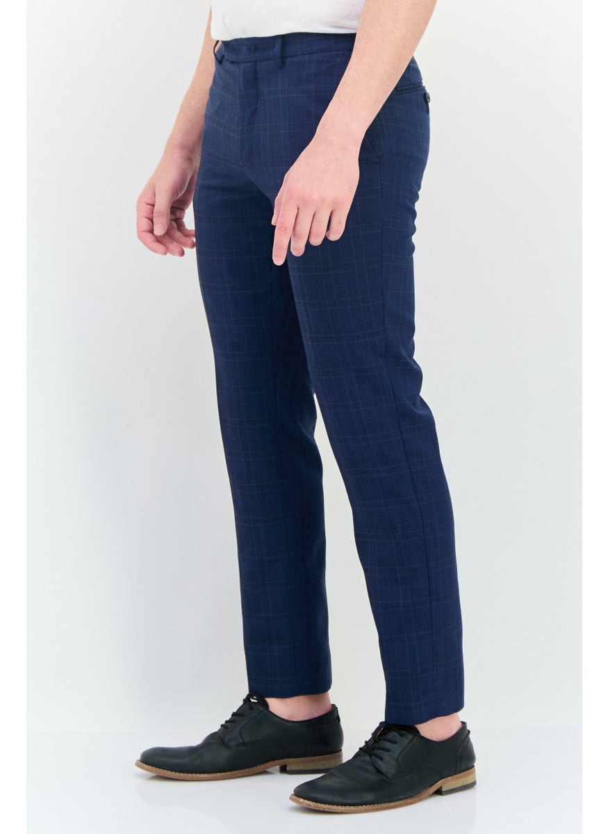 Men Slim Fit Plaid Chino Pants, Navy