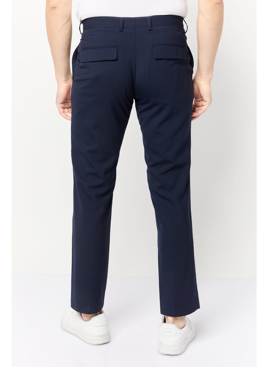 Men Regular Fit Solid Dress Pants, Navy