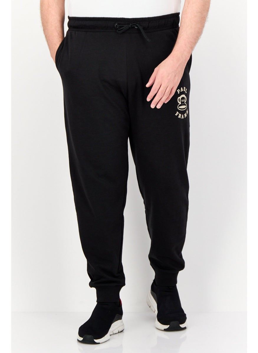 Men Regular Fit Brand Logo Jogger Pants, Black