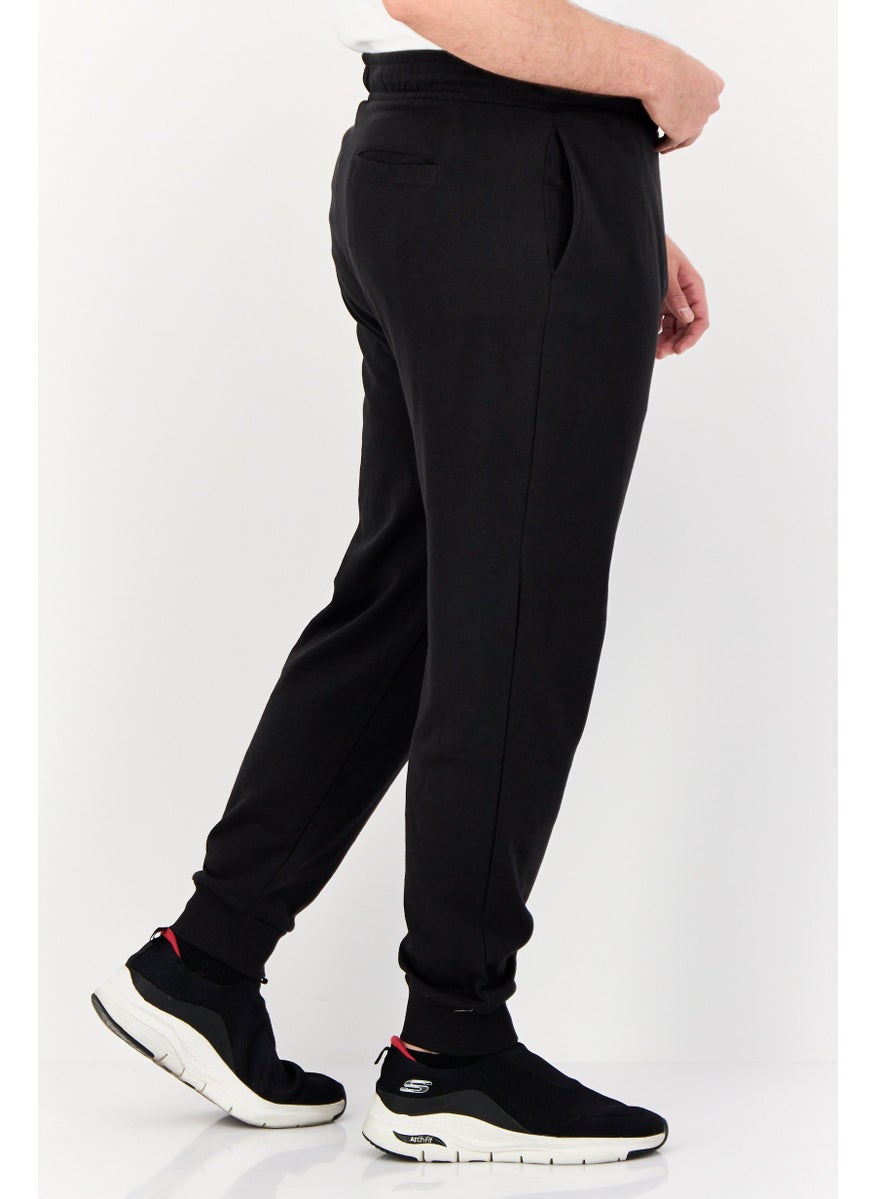 Men Regular Fit Brand Logo Jogger Pants, Black