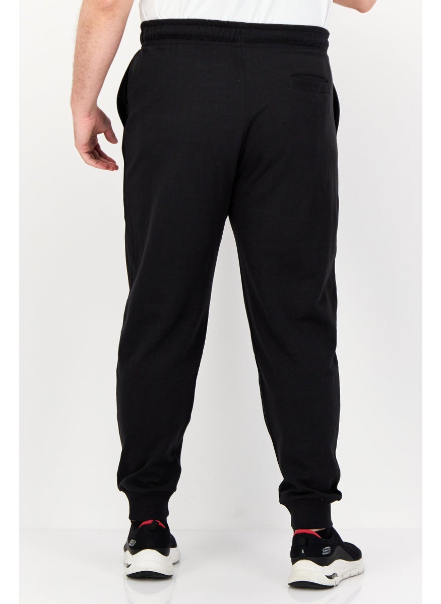 Men Regular Fit Brand Logo Jogger Pants, Black