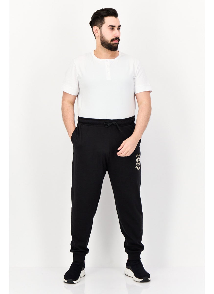 Men Regular Fit Brand Logo Jogger Pants, Black