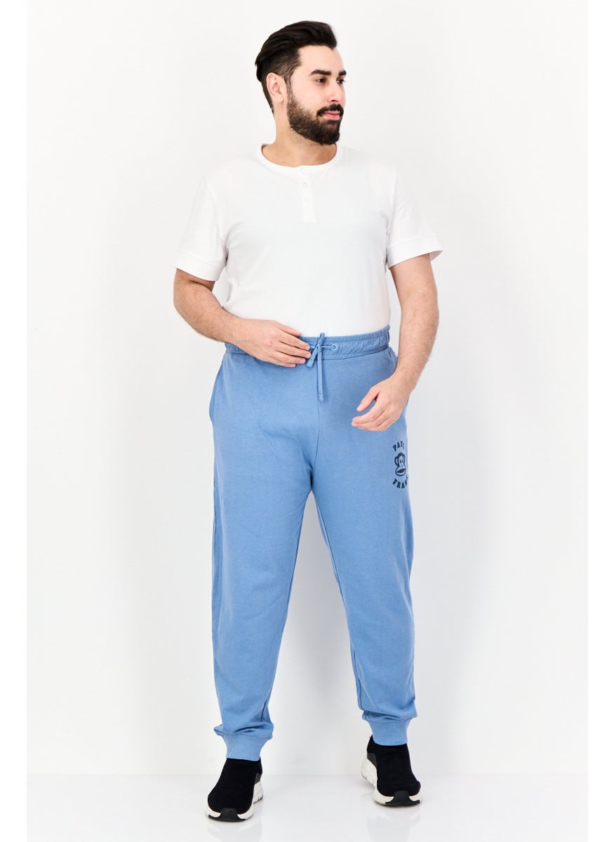 Men Regular Fit Brand Logo Jogger Pants, Light Blue