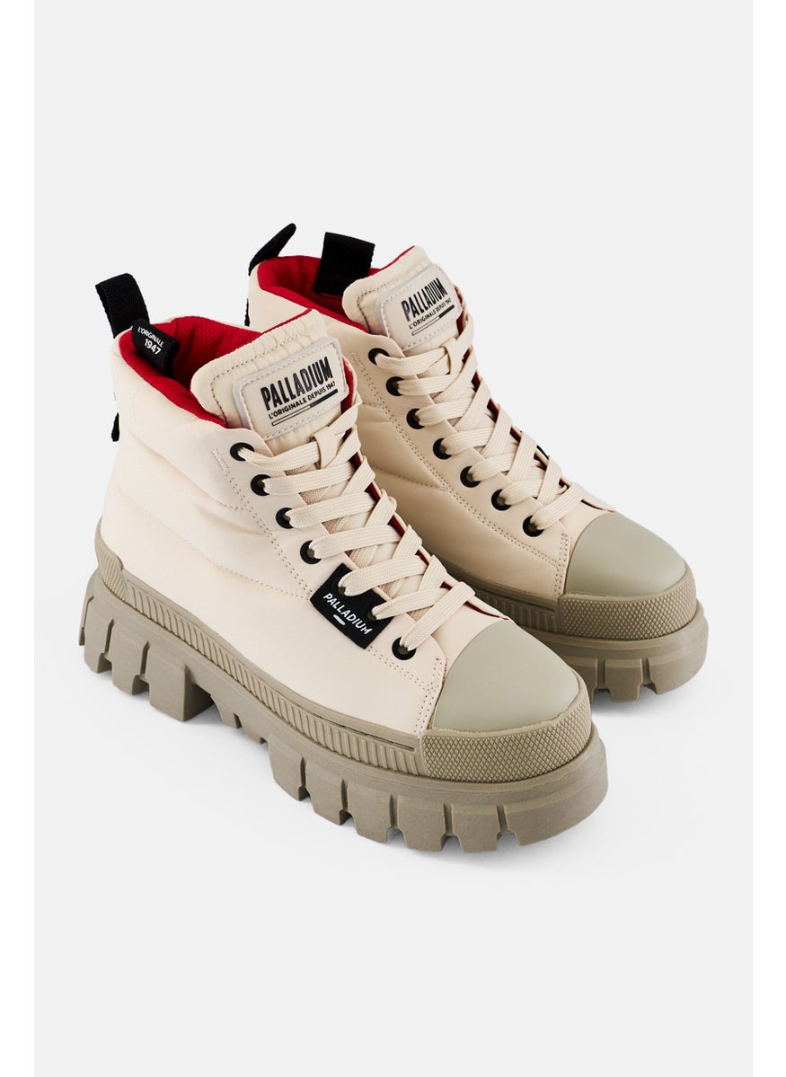 Women Revolt Overcush Lace Up Ankle Boots, Beige