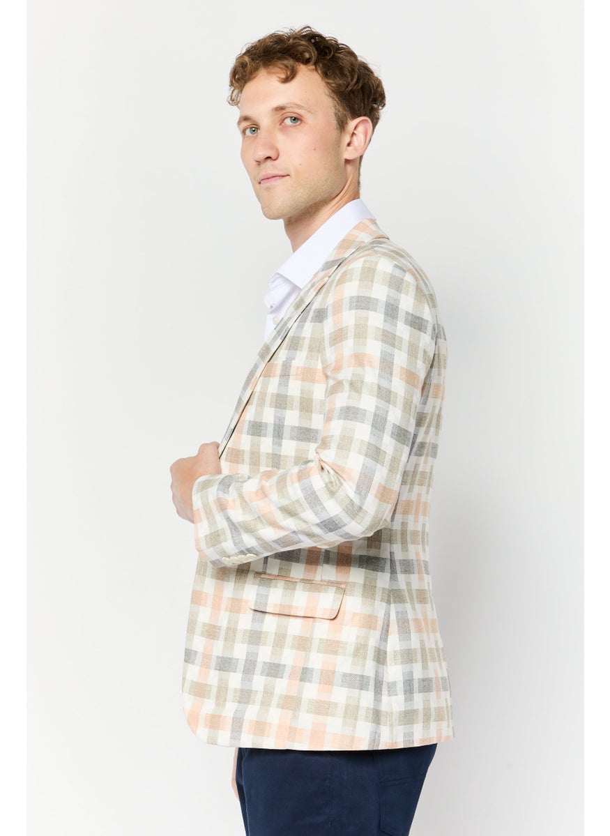 Men Regular Fit Checkered Casual Blazers, Grey