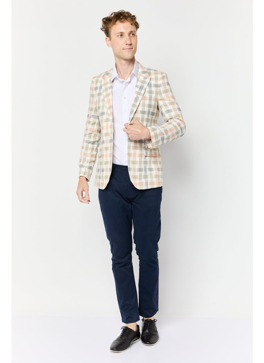 Men Regular Fit Checkered Casual Blazers, Grey