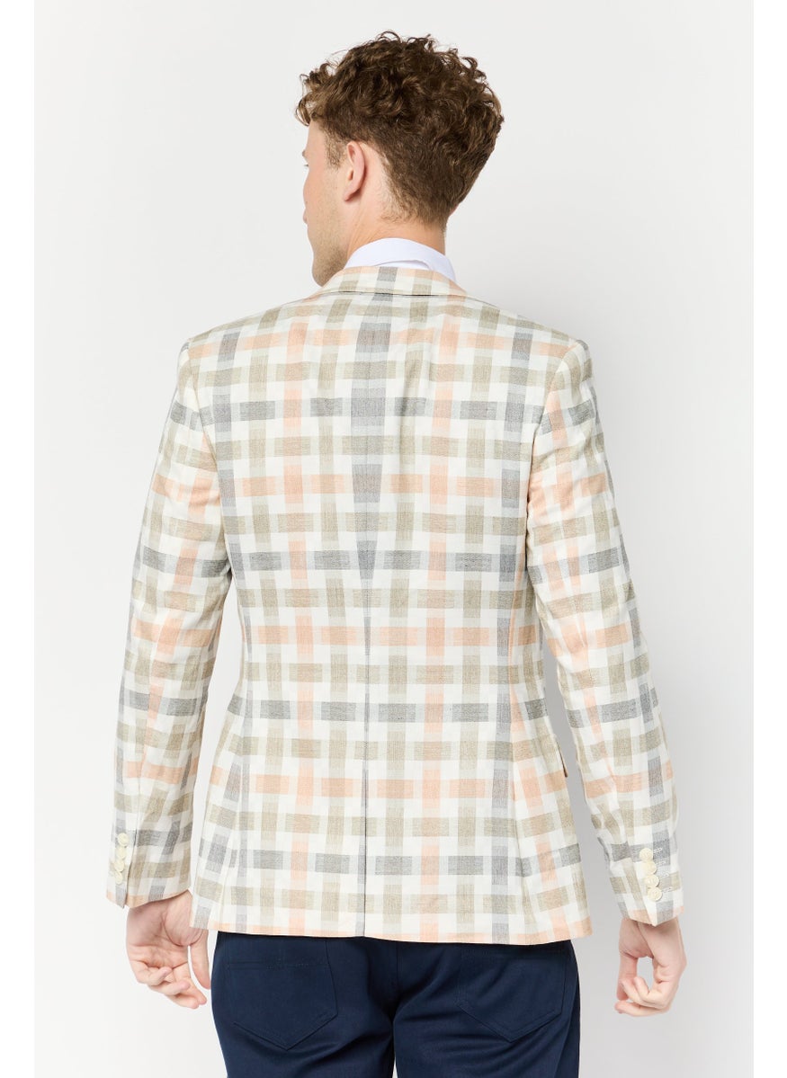 Men Regular Fit Checkered Casual Blazers, Grey