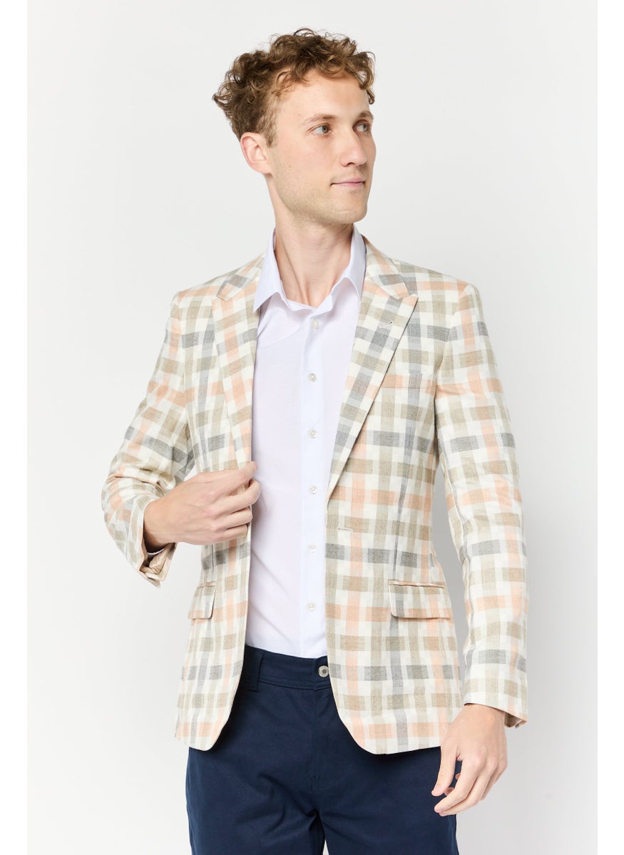 Men Regular Fit Checkered Casual Blazers, Grey