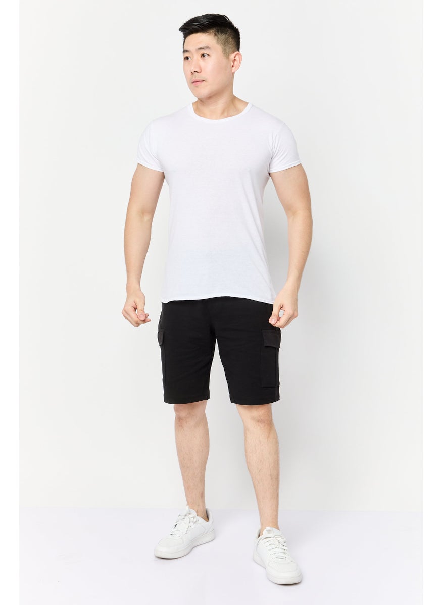 Men Regular Fit Drawstring Cargo Shorts, Black