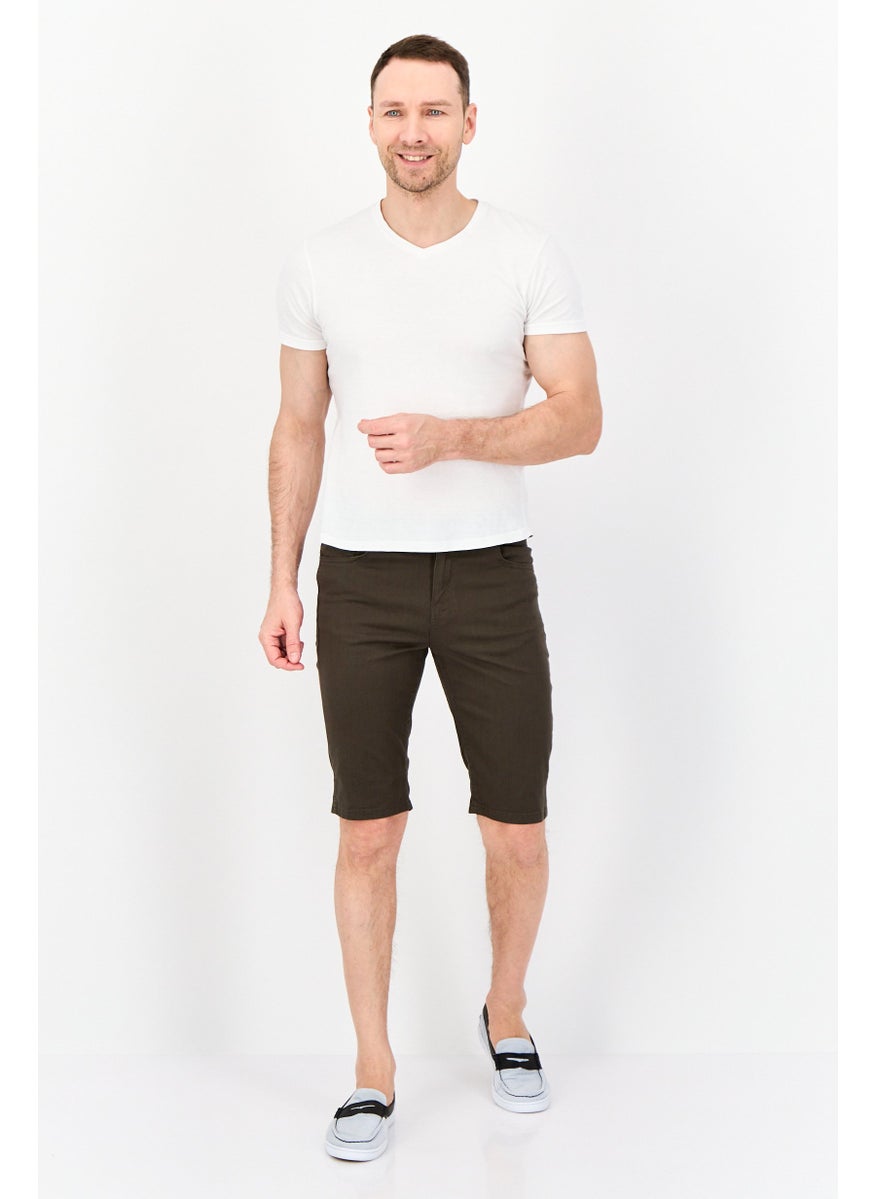Men Solid Chino Short, Dark Khaki