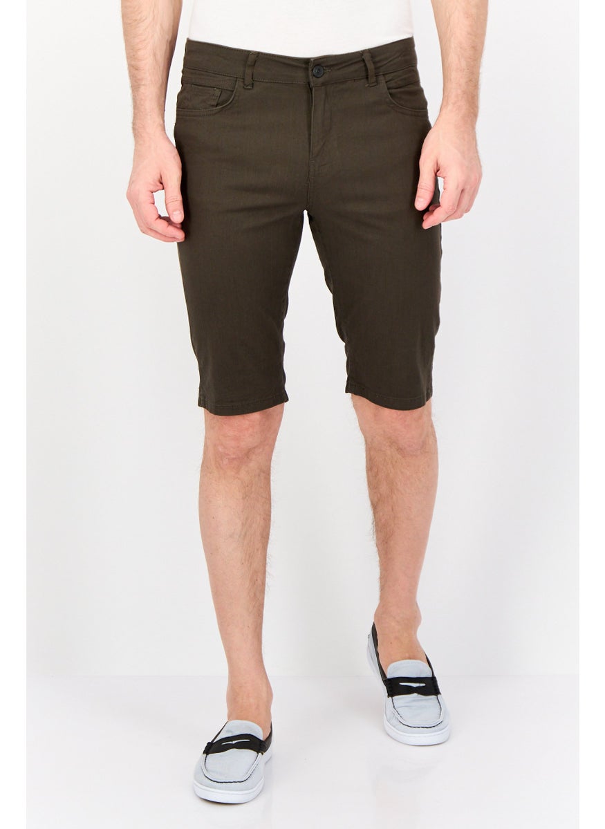 Men Solid Chino Short, Dark Khaki