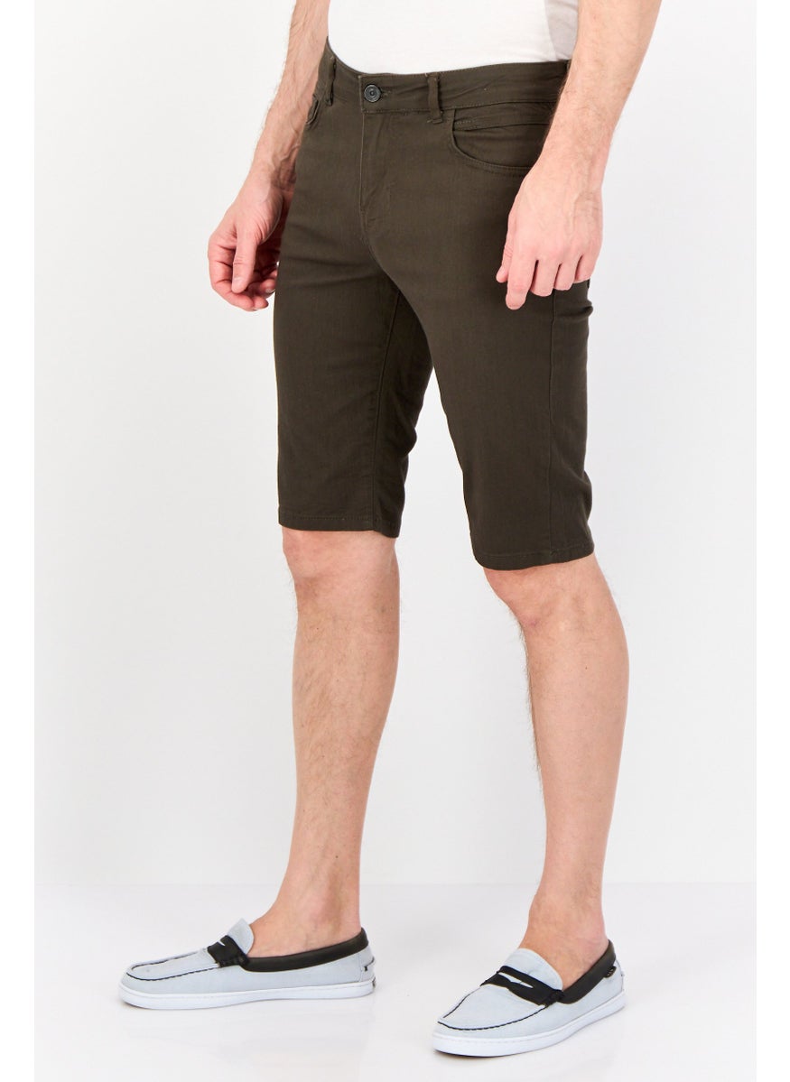 Men Solid Chino Short, Dark Khaki