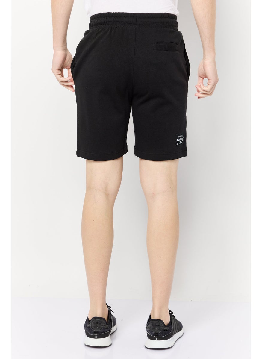 Men Brand Logo Basic Shorts, Black
