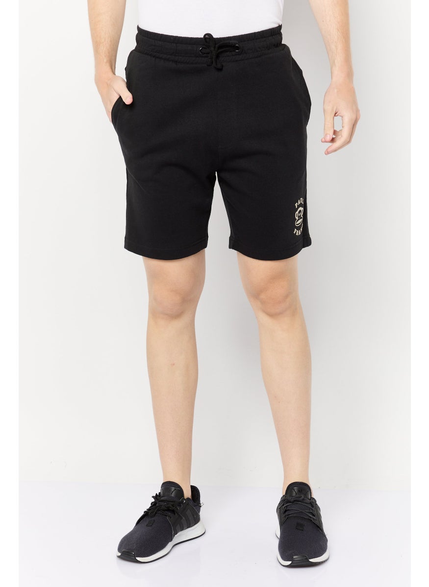 Men Brand Logo Basic Shorts, Black