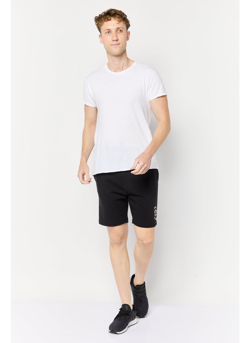 Men Brand Logo Basic Shorts, Black