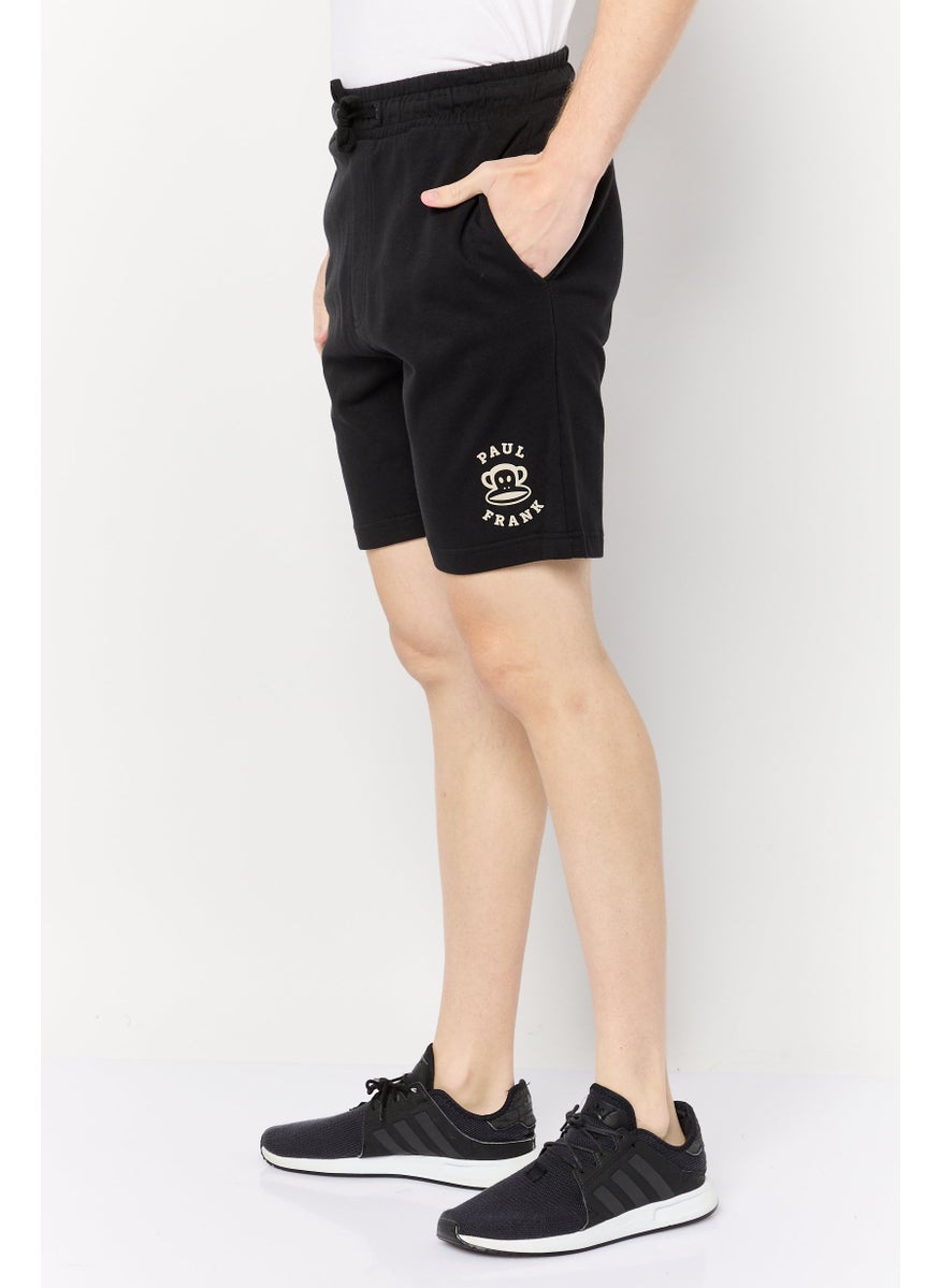 Men Brand Logo Basic Shorts, Black