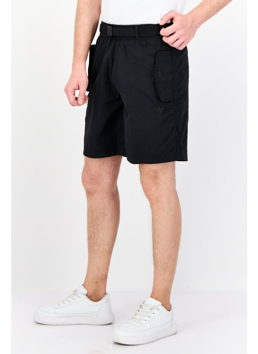 Men Sportswear Fit Drawstring Training Shorts, Black