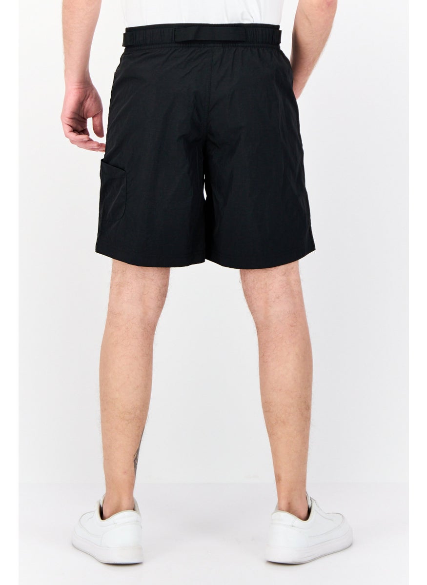 Men Sportswear Fit Drawstring Training Shorts, Black