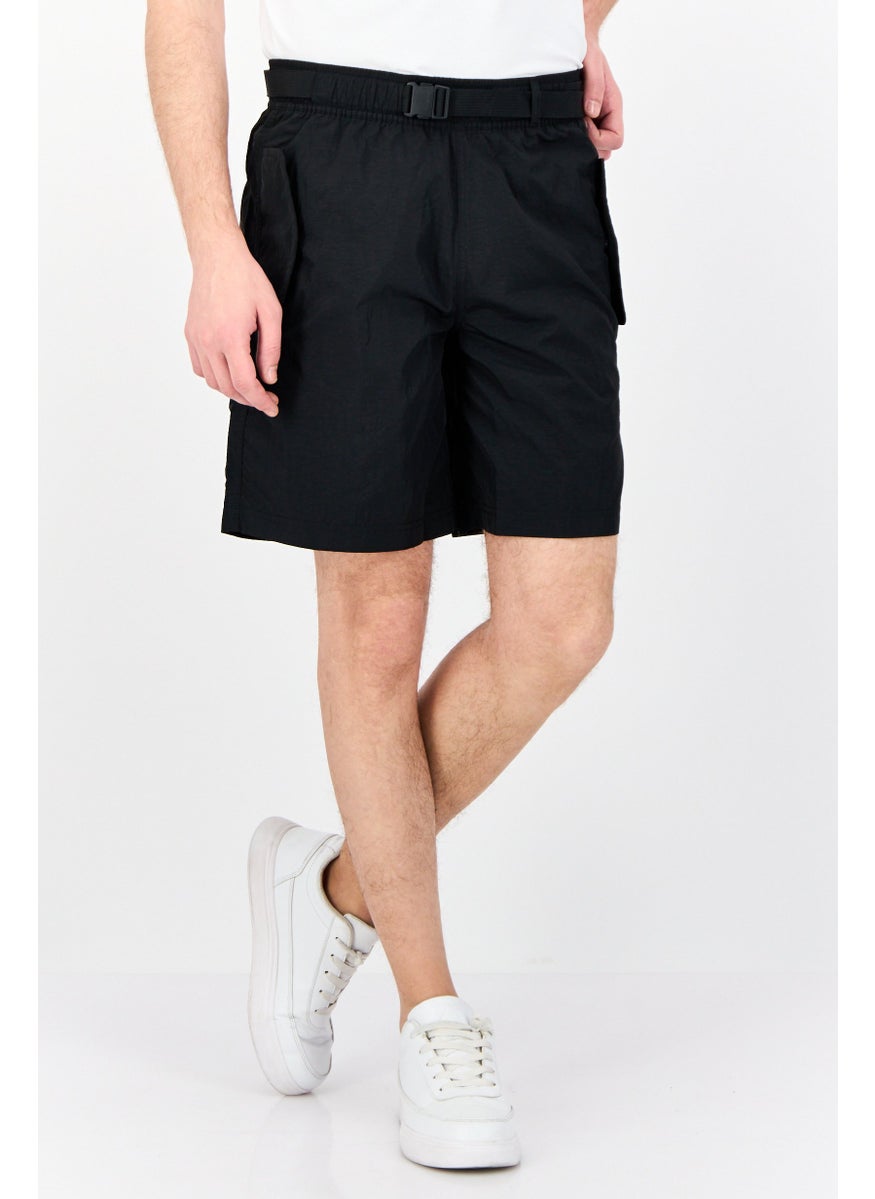 Men Sportswear Fit Drawstring Training Shorts, Black