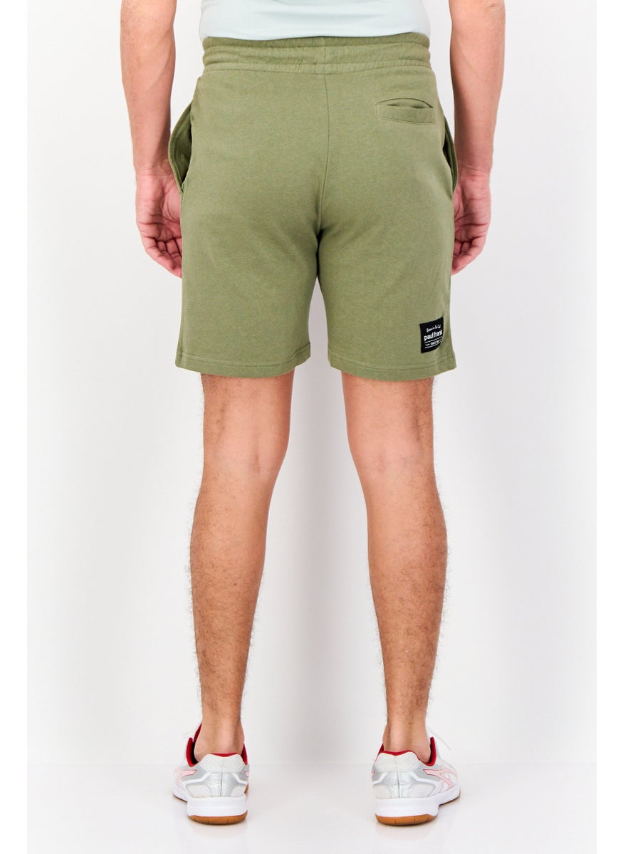 Men Graphic Print Basic Shorts, Light Olive