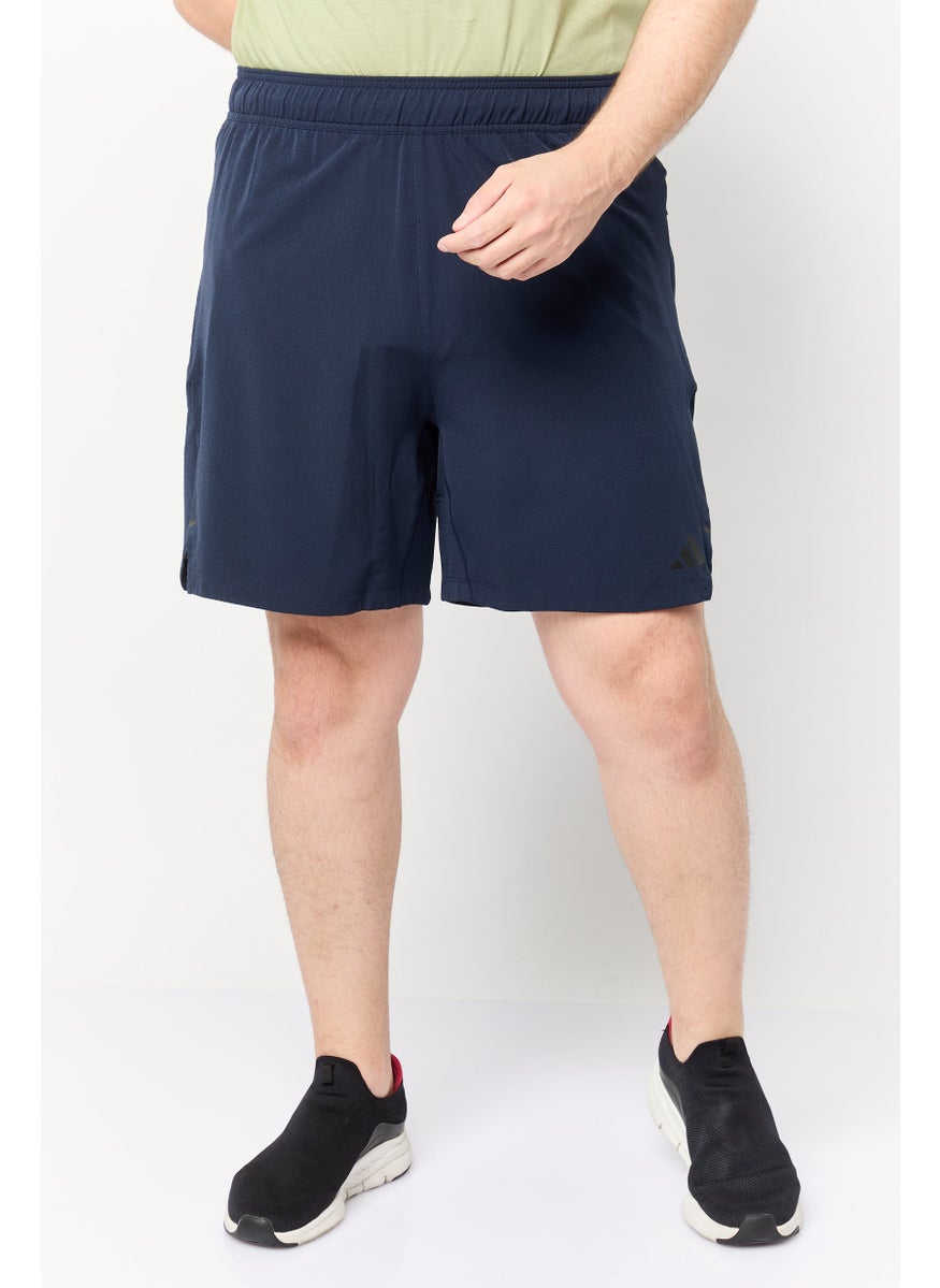 Men Sportwear Fit Workout Knurling Training Shorts, Navy