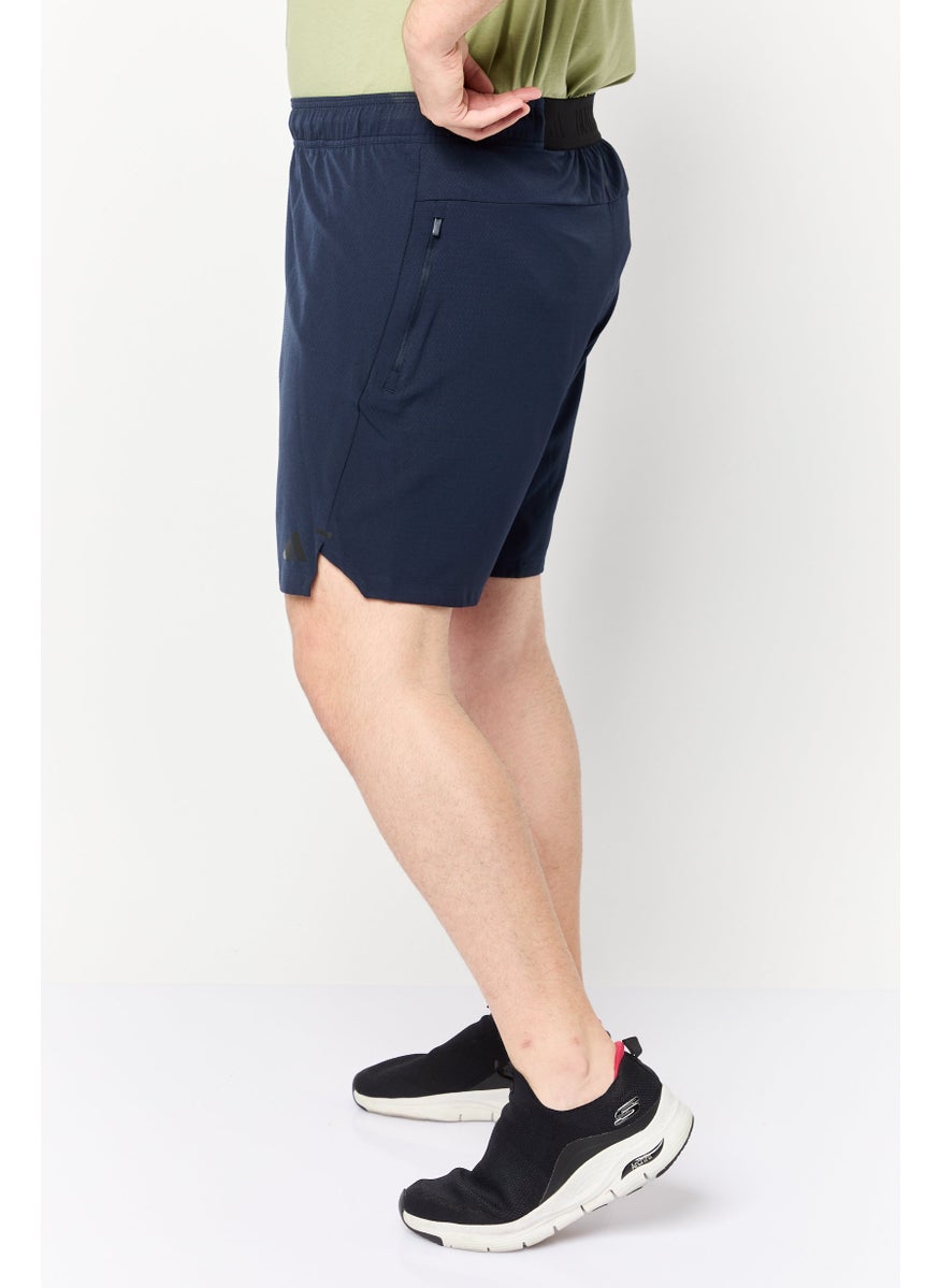 Men Sportwear Fit Workout Knurling Training Shorts, Navy