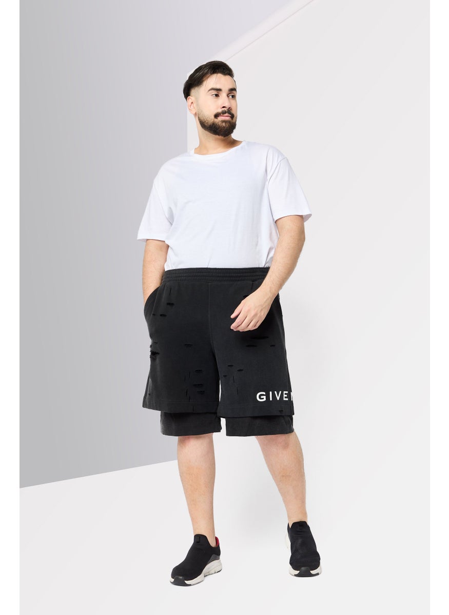 Men Brand Logo Basic Shorts, Charcoal Black