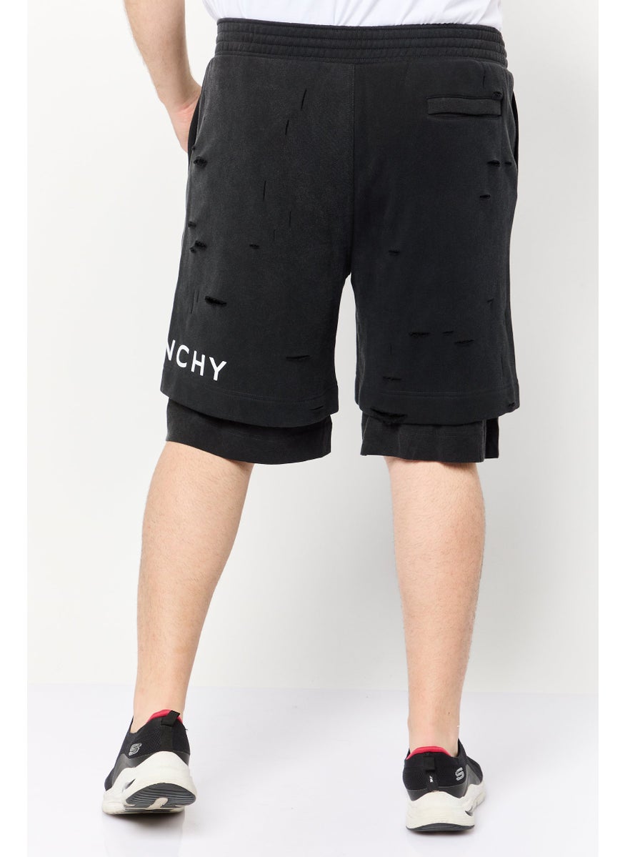 Men Brand Logo Basic Shorts, Charcoal Black