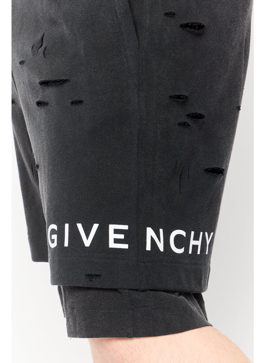 Men Brand Logo Basic Shorts, Charcoal Black