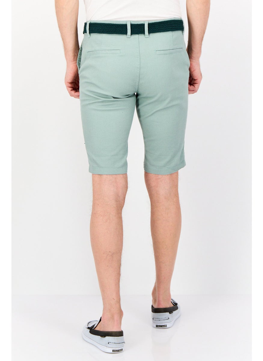 Men Textured Belted Basic Short, Sage