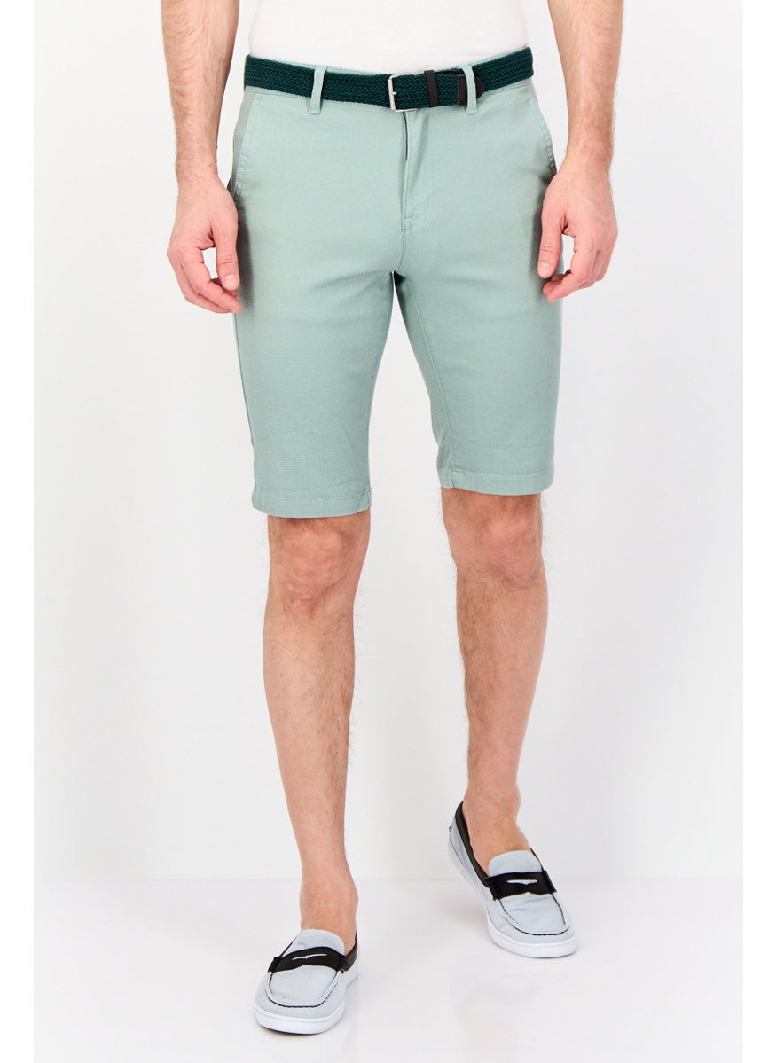 Men Textured Belted Basic Short, Sage