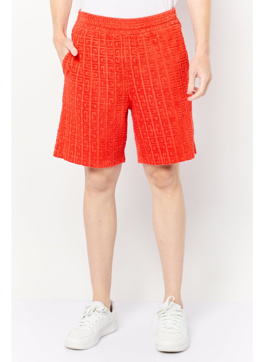 Men Textured Basic Shorts, Orange