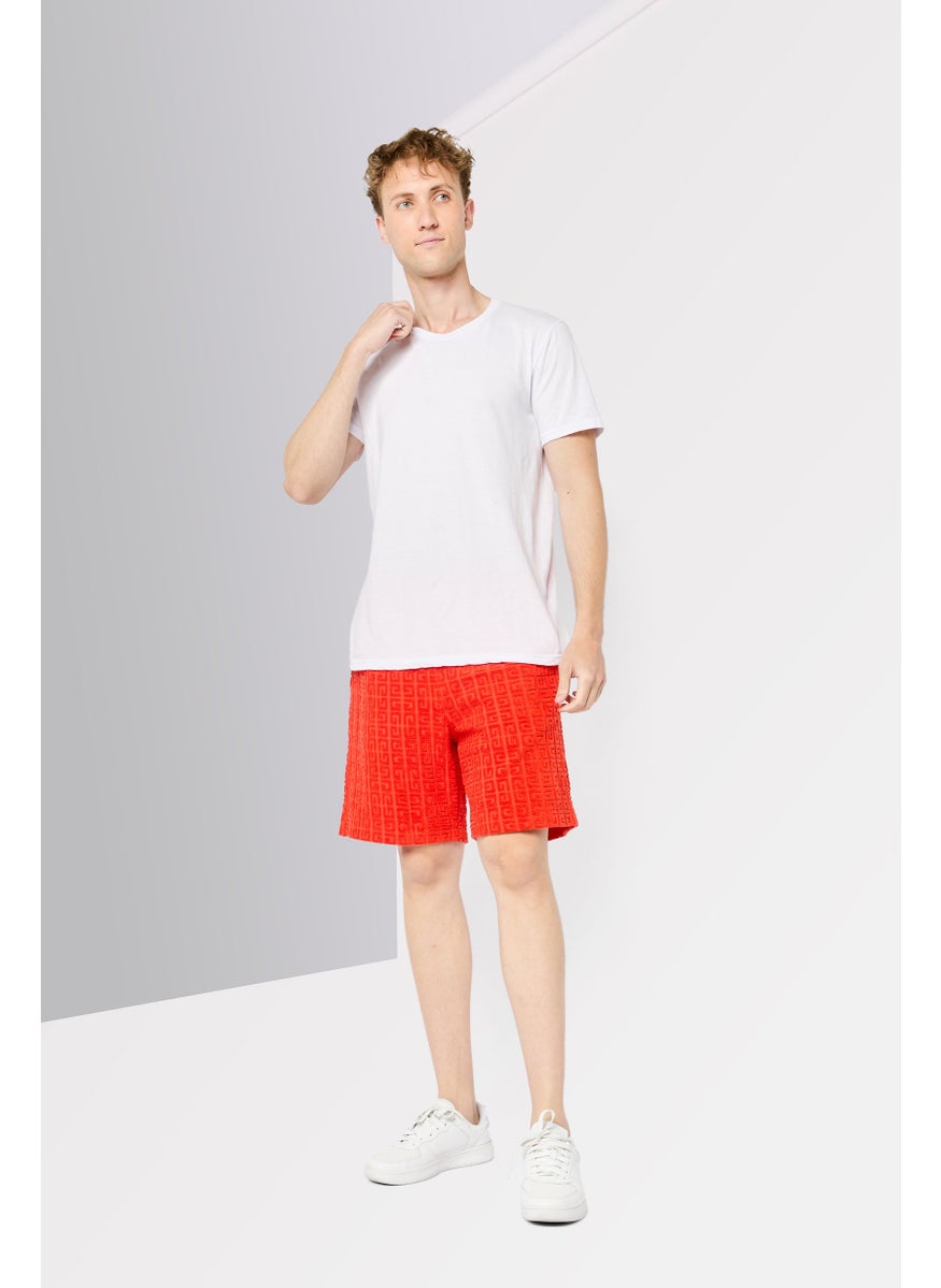 Men Textured Basic Shorts, Orange