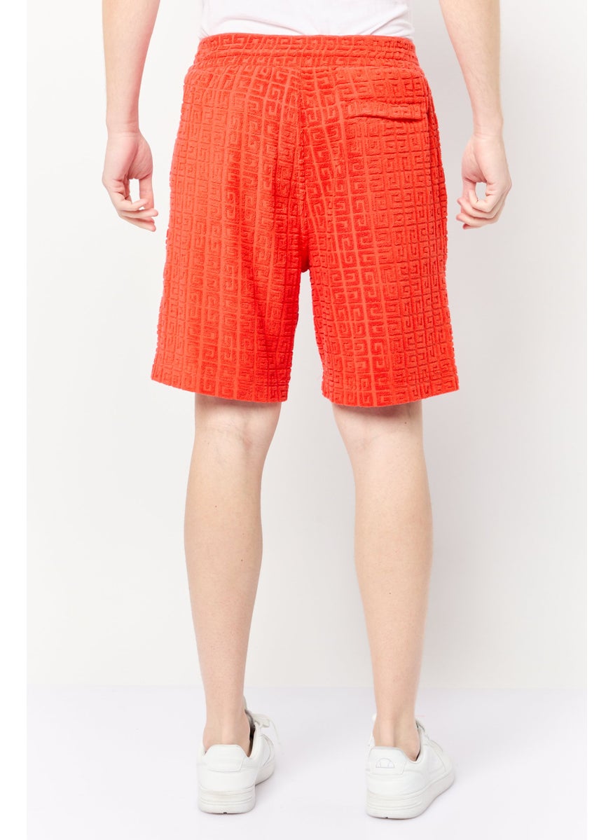 Men Textured Basic Shorts, Orange