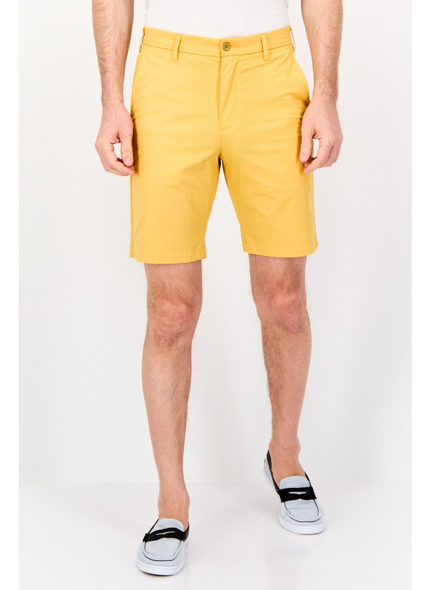Men Solid Chino Shorts, Golden Yellow