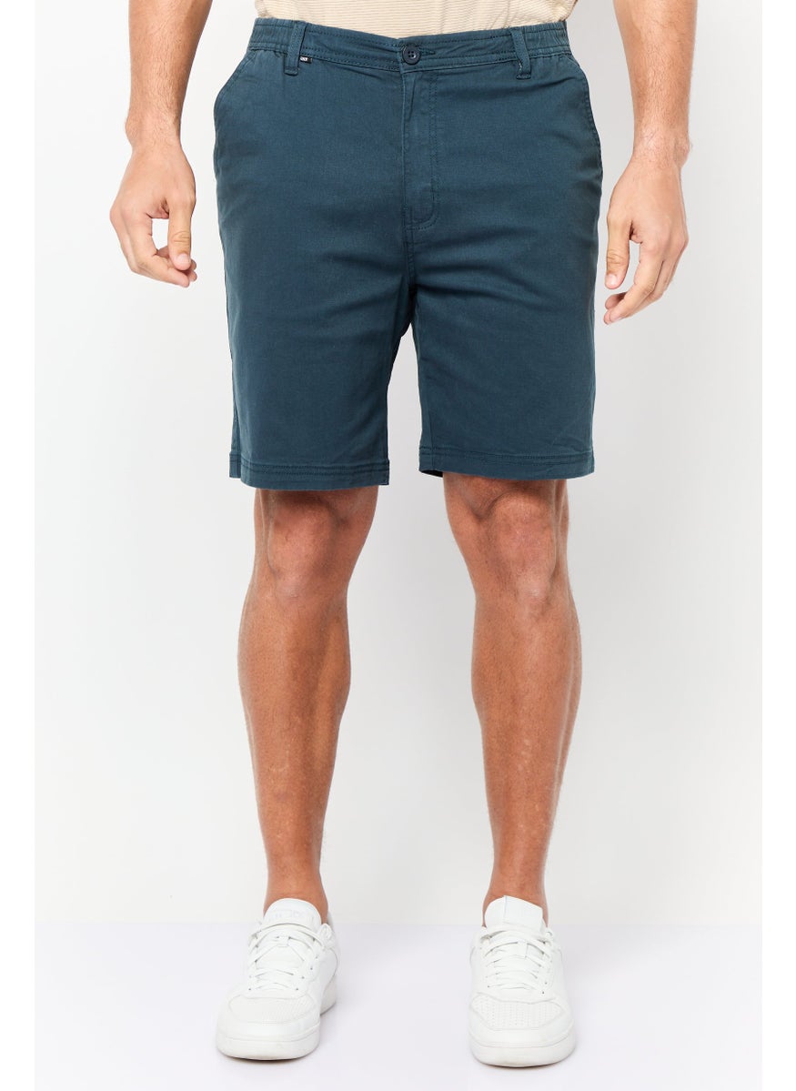 Men Solid Stretchable Chino Short, Teal Blue