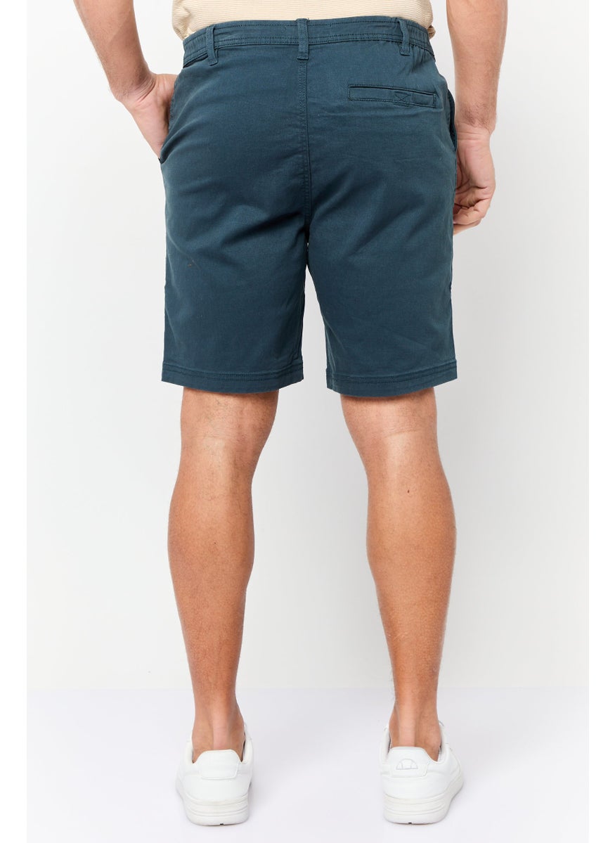 Men Solid Stretchable Chino Short, Teal Blue