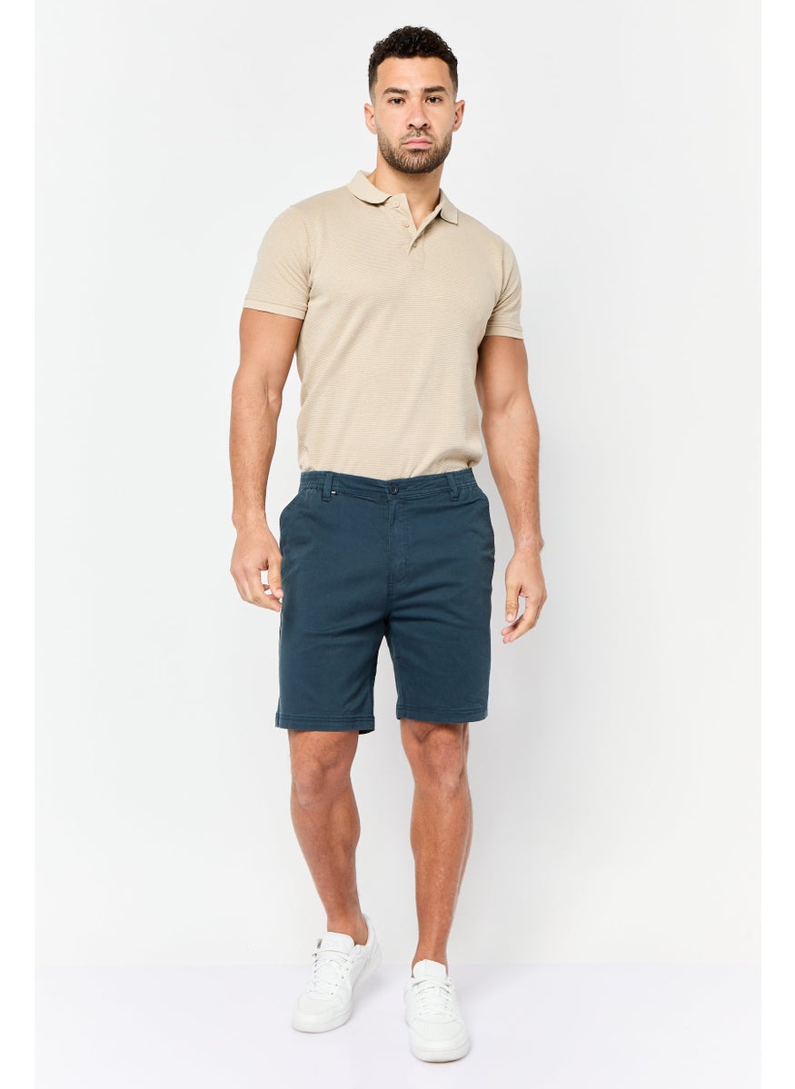 Men Solid Stretchable Chino Short, Teal Blue