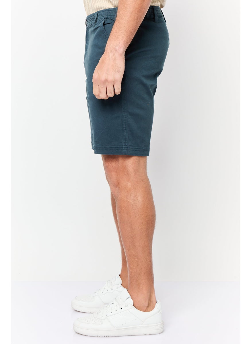 Men Solid Stretchable Chino Short, Teal Blue