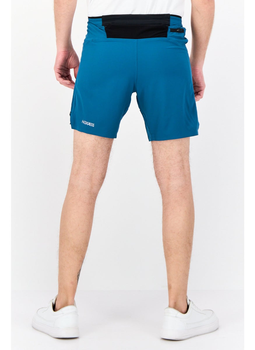 Men Sportswear Fit 7 Inseam Brand Logo Outdoor Shorts, Teal Blue