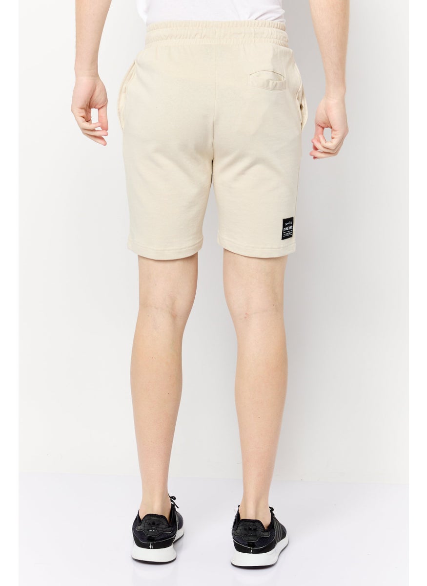 Men Graphic Print Basic Shorts, Beige
