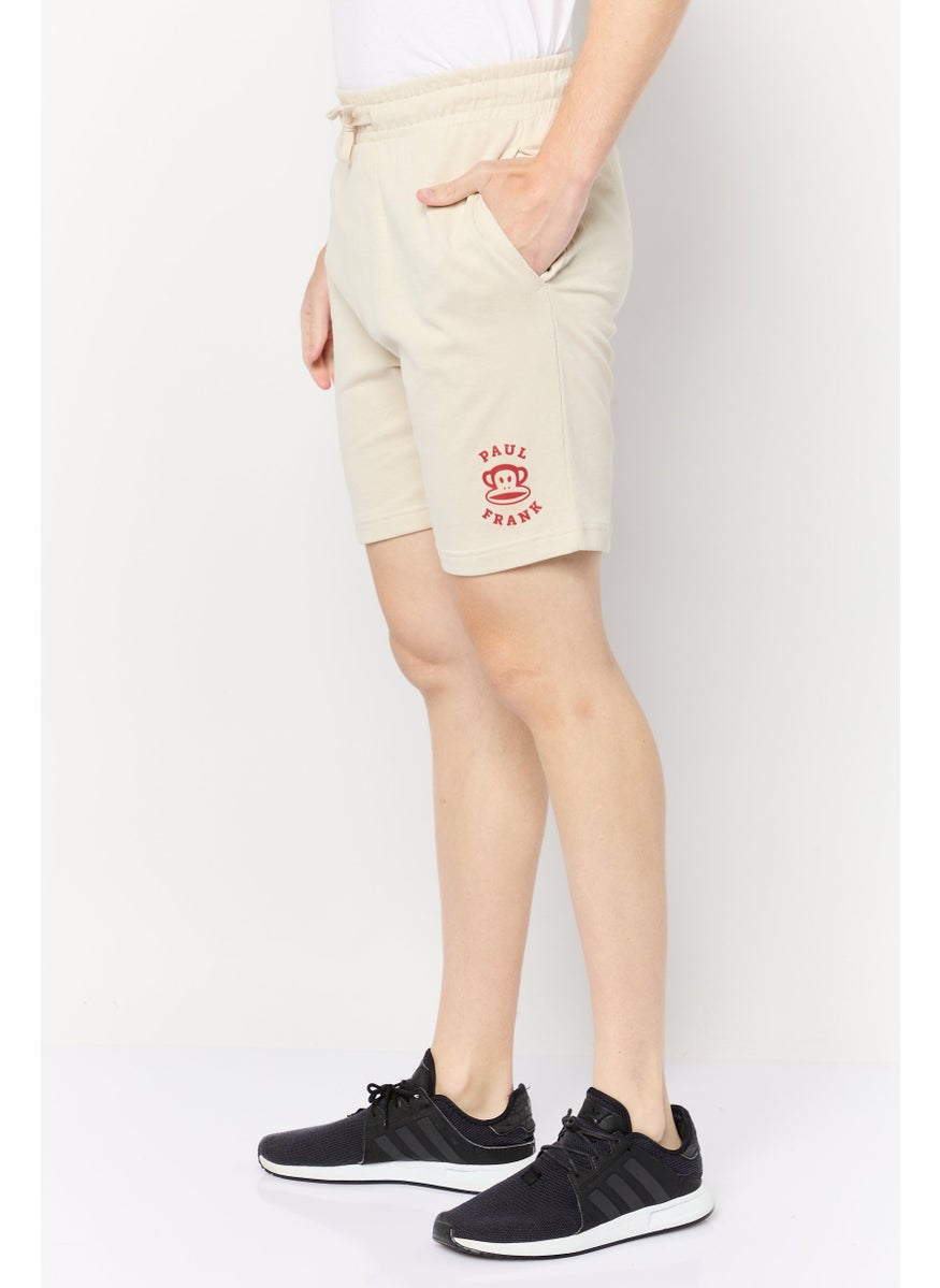Men Graphic Print Basic Shorts, Beige