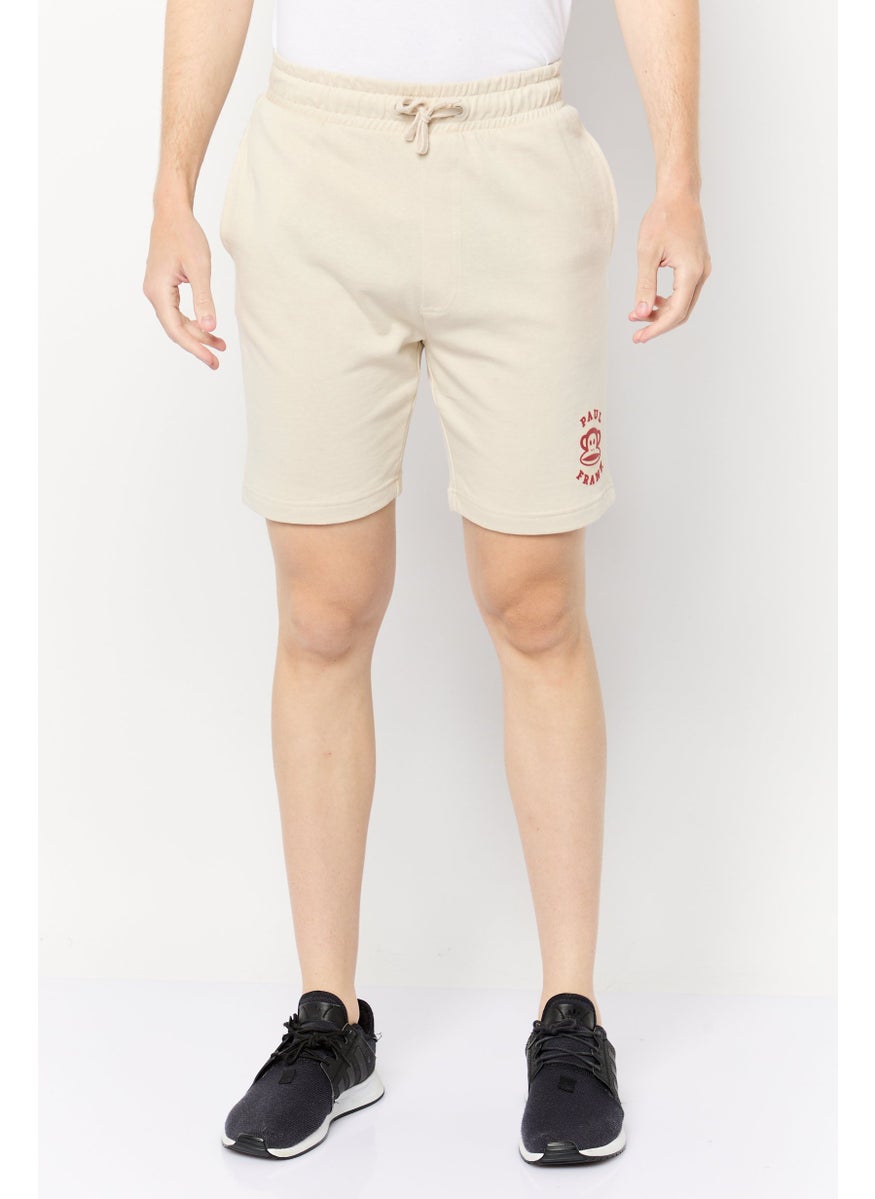 Men Graphic Print Basic Shorts, Beige